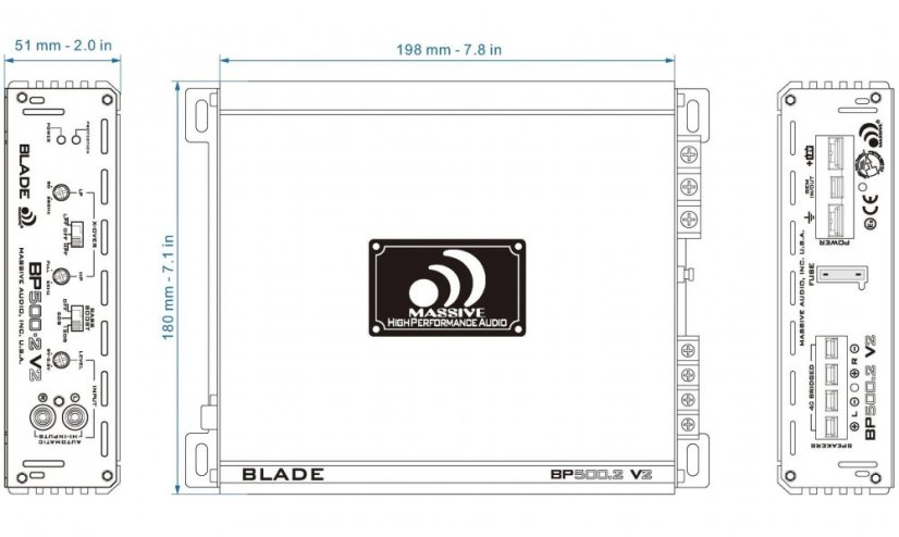 Zosilňovač Massive Audio BP500.2 V2
