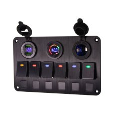Panel s 6x spínačmi, CL, voltmeter + USB zásuvka, 12/24V